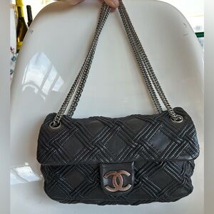 Chanel Black Woven Shoulder Flap Bag